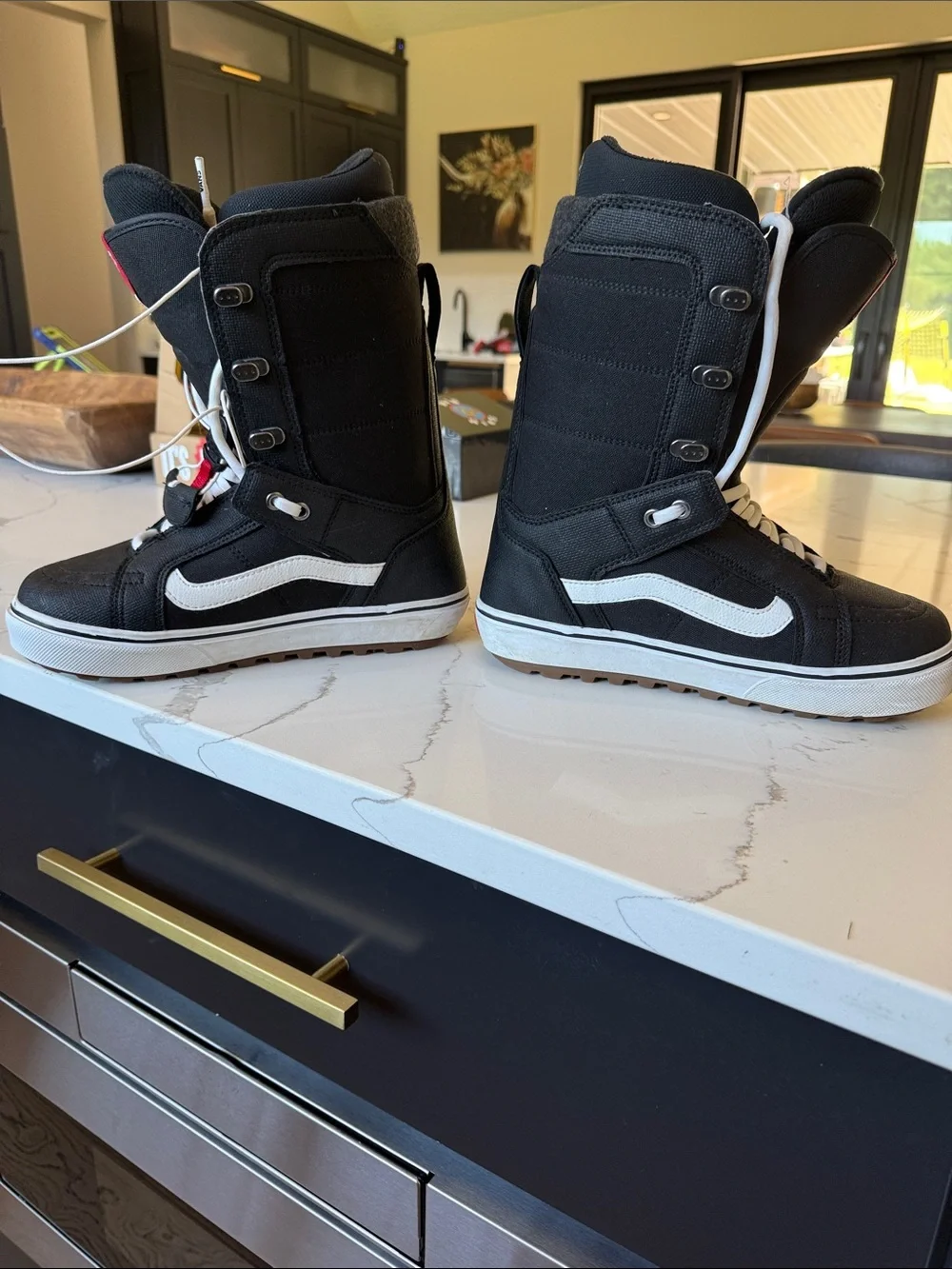 Vans Black and White High-Top Snowboard Boots